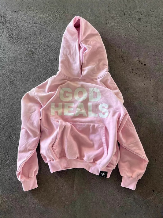 GOD HEALS Printed Letter Loose Hooded Sweatshirt