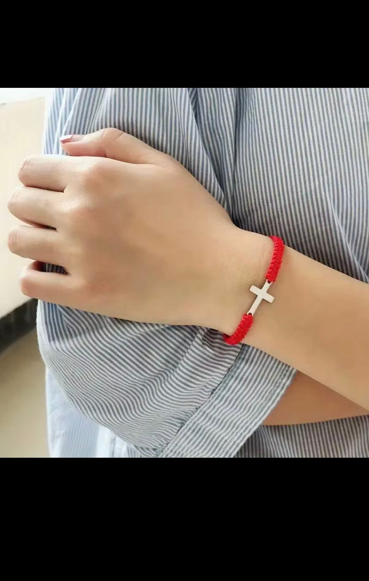 Christian Red String Cross Bracelet – Stainless Steel Woven Rope Faith Bracelet, Religious Gift for Men & Women.