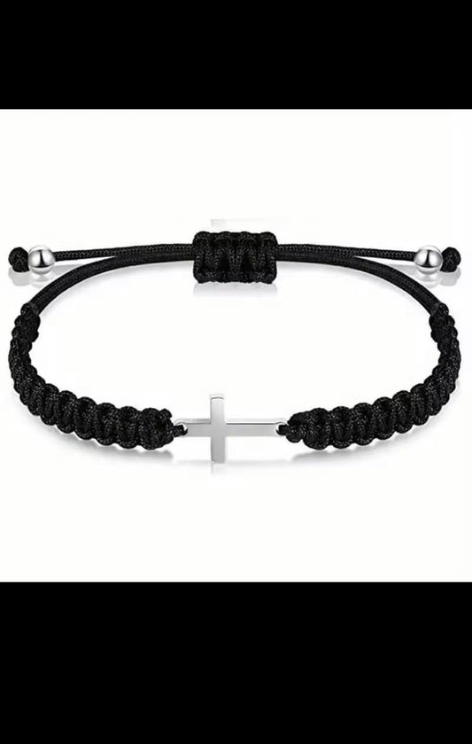 Christian Red String Cross Bracelet – Stainless Steel Woven Rope Faith Bracelet, Religious Gift for Men & Women.