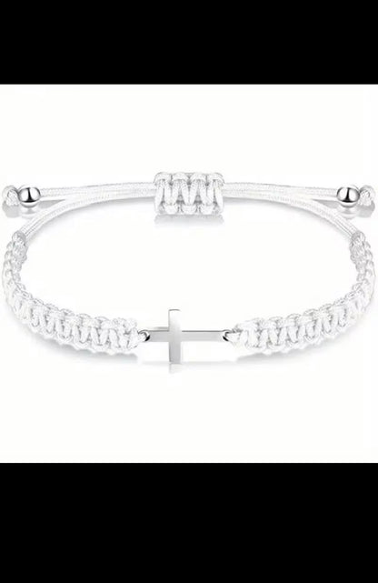 Christian Red String Cross Bracelet – Stainless Steel Woven Rope Faith Bracelet, Religious Gift for Men & Women.