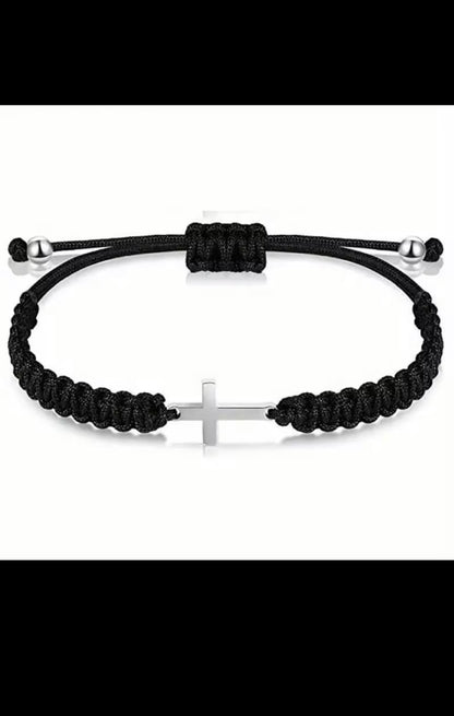 Christian Red String Cross Bracelet – Stainless Steel Woven Rope Faith Bracelet, Religious Gift for Men & Women.